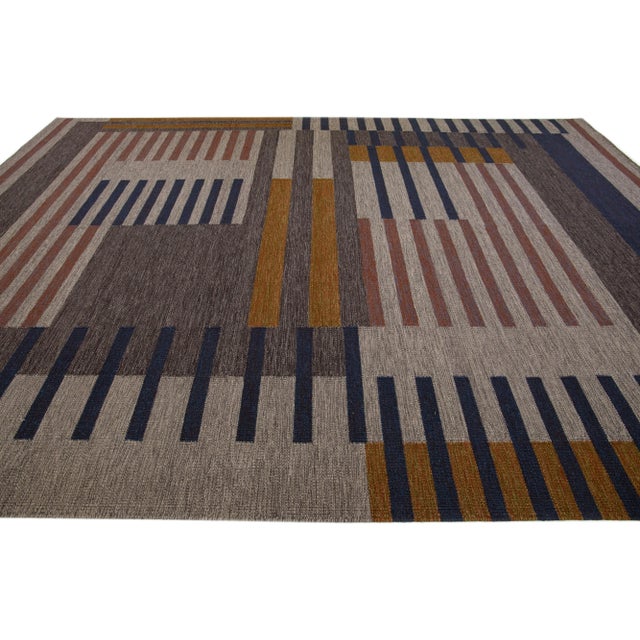 2020s 2020s Modern Kilim Flatweave Wool Rug With Art Deco Design in Earthy Tones For Sale - Image 5 of 7