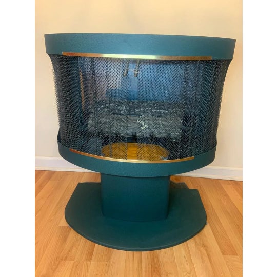 Mid Century Modern Blue Vent Free Ethanol Biofuel Free Standing Indoor