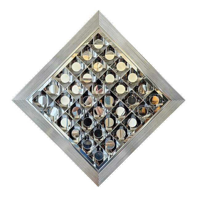 Mid Century Geometric Op Art Square Mirror by Hal Bienenfeld, 1970's For Sale