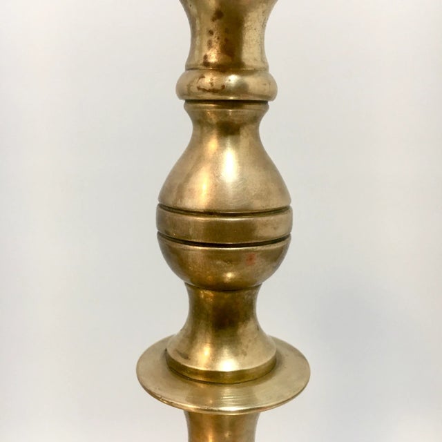 Brass Pair of Solid Brass Candlesticks + Candle Followers For Sale - Image 8 of 9