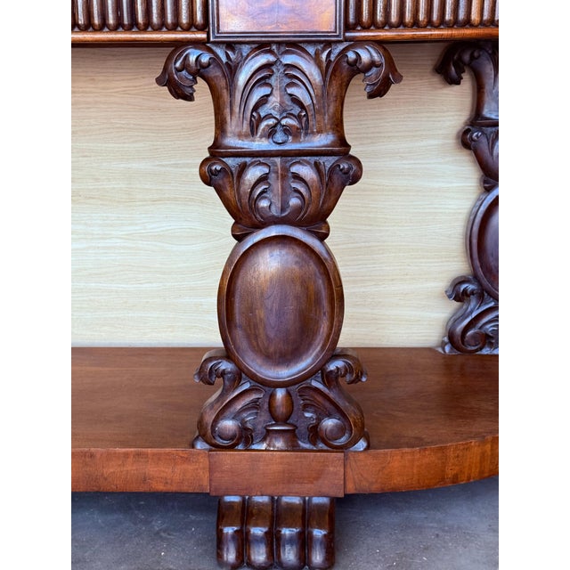 Late 19th Century Late 19th Century English Carved Console with Book-matched Veneer and Three Drawers For Sale - Image 5 of 18
