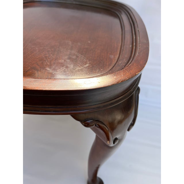 Brown Queen Anne Carved Wood Table For Sale - Image 8 of 10