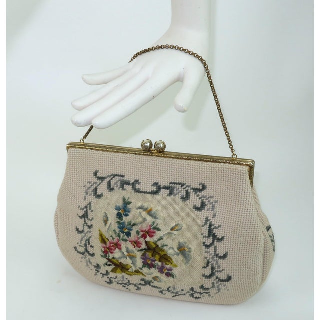 Floral Needlepoint Top Handle Handbag, 1950's For Sale - Image 14 of 14