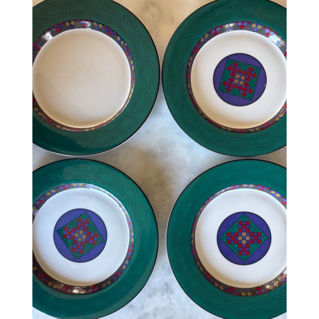 Dansk Vintage Dansk Quilting Emerald Braid Salad Plate - Set of 4 For Sale - Image 4 of 12