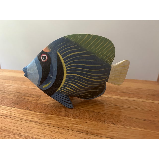 Set of Seven Hand-Carved & Hand-Painted Tropical Wooden Fish Art For Sale In Boston - Image 6 of 8