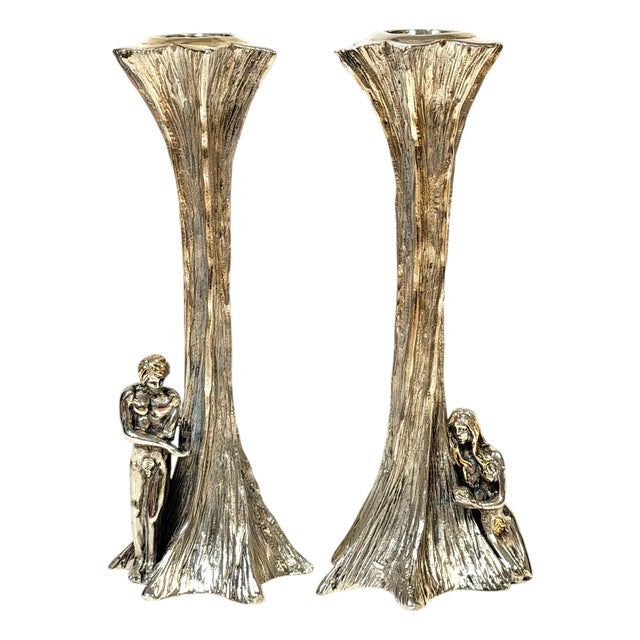 Yaacov Heller Adam and Eve Sterling Silver Candlesticks, Pair, 1993 For Sale