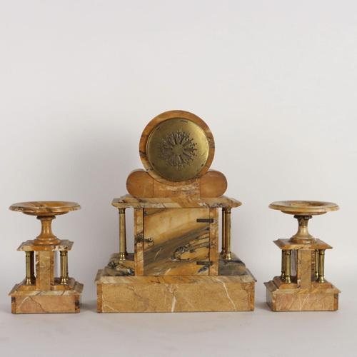 Triptych Clock in Yellow Marble and Gilded Bronze, Set of 3 For Sale - Image 13 of 16