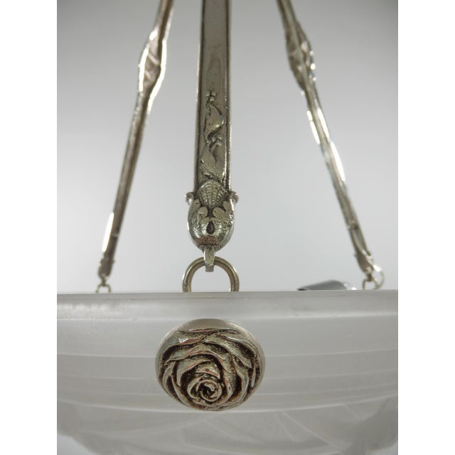 Metal French Art Deco Pendant Light by Muller Freres 1920s France For Sale - Image 7 of 10
