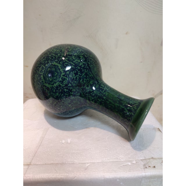 Chinese Ceramic Vase Qianlong Marked Green Glaze Black Painting Porcelain Vase Hand Painted Flowers Pattern For Sale - Image 11 of 11