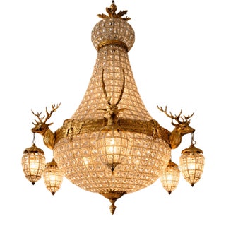 Mid-20thC French Louis XVI Gilt Bronze Deer Chandelier For Sale