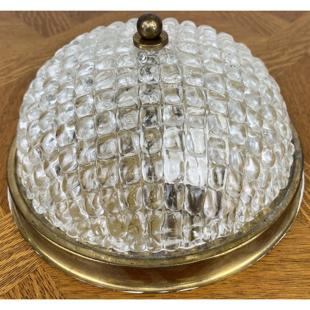 Vintage French Brass Ceiling Lamp in Glass For Sale - Image 4 of 16