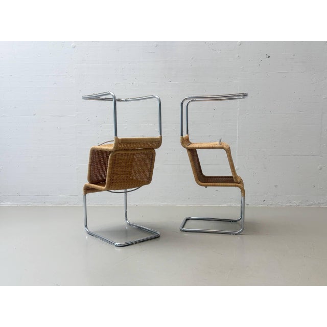 Cantilever Chair Set in Rattan and Chrome Frame by Anton Lorenz for Tecta, 1970s, Set of 6 For Sale - Image 11 of 17