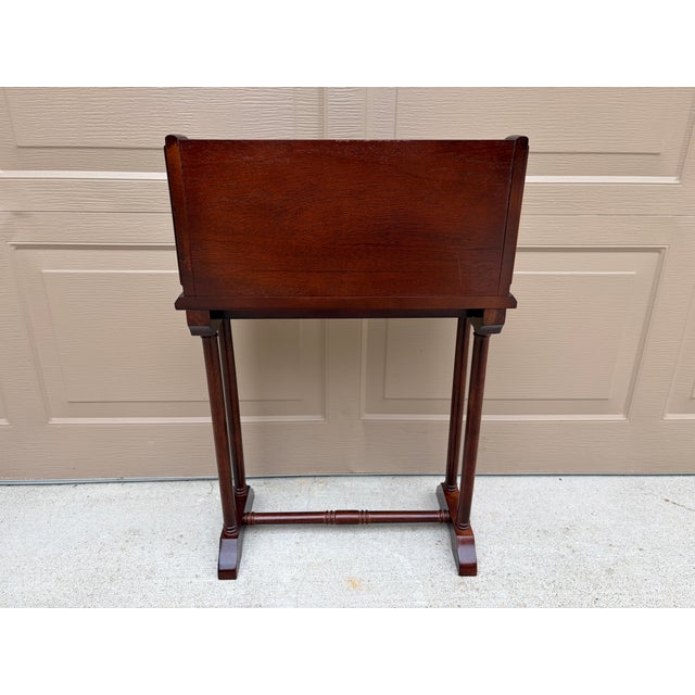 Vintage Federal Mahogany Library Book Stand With Pull-Out Drink Trays For Sale - Image 14 of 15