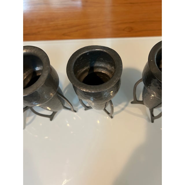 1910s English Liberty & Company Tudric Pewter Rocket Vases- Set of 6 For Sale - Image 5 of 17