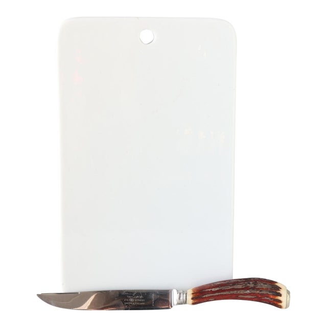 French Cheese Board with Horn-Handled Knife For Sale