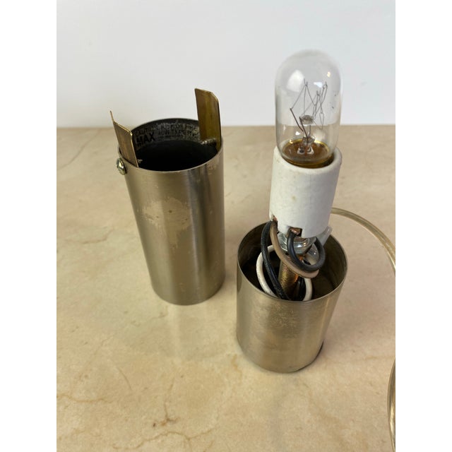 Metal Vintage Mid-Century Modern Brushed Metal Cylinder Accent Uplight Lamp For Sale - Image 7 of 11