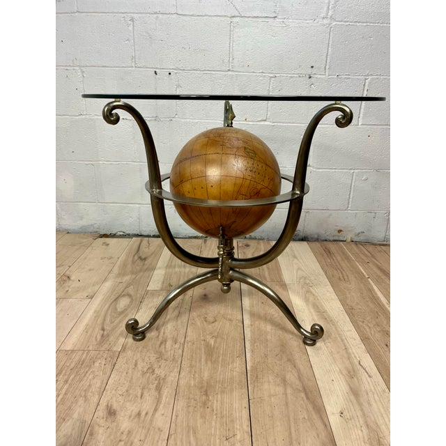 Labarge Vintage Hollywood Regency Steel, Brass & Glass Globe Side Table For Sale - Image 4 of 11