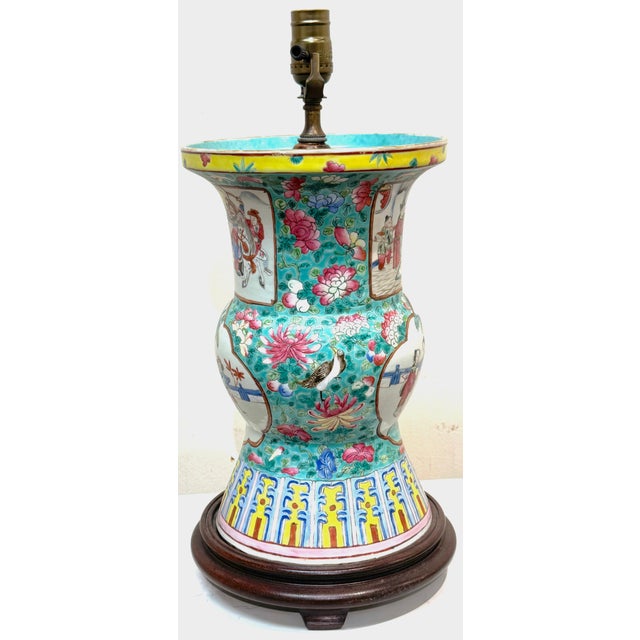 Ceramic Early 19th Century Chinese Export Famille Rose (Fencai) Gu-Form, Now as a Lamp For Sale - Image 7 of 18