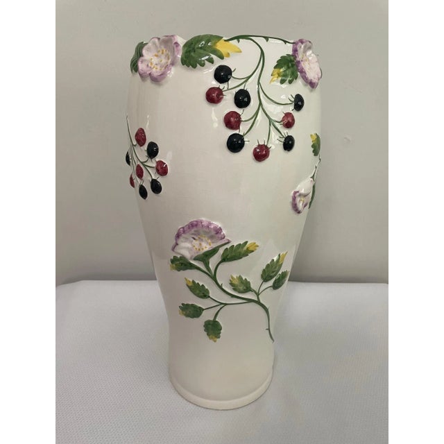 1980s Tall Ceramic Floral Floor Vase or Umbrella Stand For Sale - Image 6 of 13