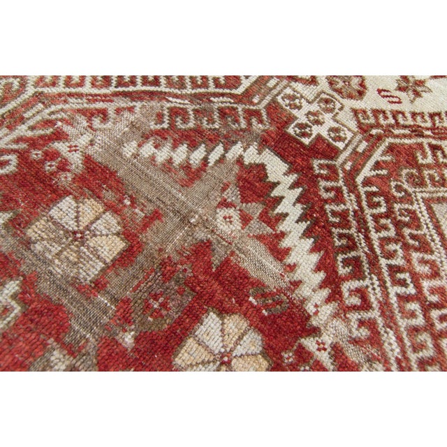 Brick Red 1930s Vintage Distressed Oushak Medallion Rust Red Sage Wool Hand-Knotted Runner Rug - 4’3” X 9’11” For Sale - Image 8 of 11