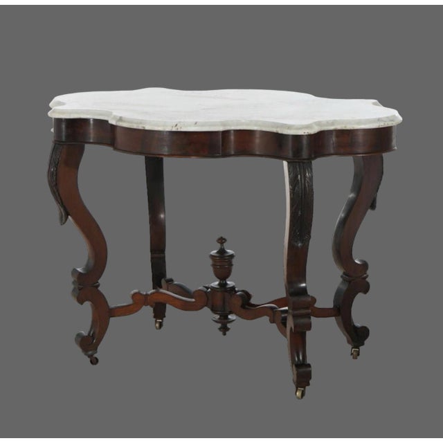 Antique Victorian Carved Walnut & Beveled Marble Turtle Top Table 1890s For Sale - Image 4 of 12