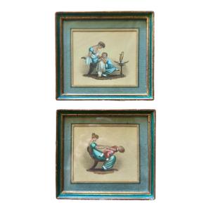 Antique French Mother & Child Print Pair | Provence Find | Empire Style Figures in Turquoise Gilt Frames | Romantic Nursery & Wall Decor