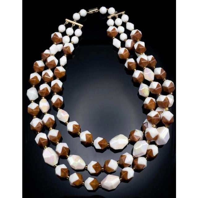 Plastic MCM Jewelry Marked West Germany Interlocking Two-Piece Molded Beaded 3 Strand Necklace Necklace For Sale - Image 7 of 7