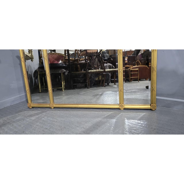 Large Regency Tryptich Gilt Overmantle Mirror, 1900s For Sale - Image 4 of 8