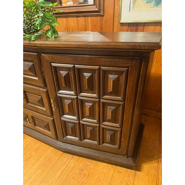 1960s 1960s American MCM Walnut Spanish Style Buffet With Pillow Tufted Facade For Sale - Image 5 of 12