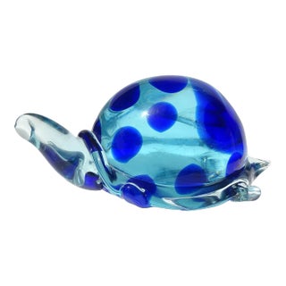 Vintage Murano Salviati Glowing Light and Dark Blue Spots Italian Art Glass Abstract Turtle Figure Sculpture For Sale