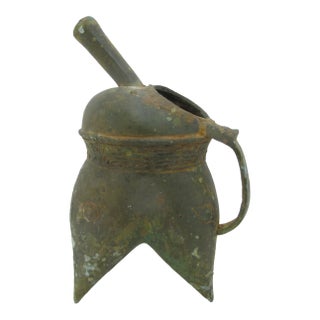 Chinese Bronze Ware Taotie Face Portable Wine Ritual Tripod Pot Vessel For Sale