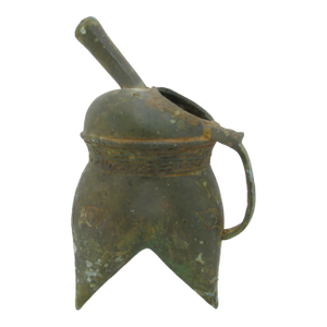 Chinese Bronze Ware Taotie Face Portable Wine Ritual Tripod Pot Vessel