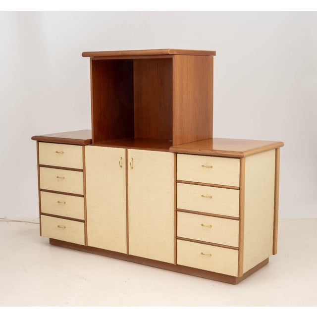 Gabriella Crespi Gabriella Crespi Style Vintage Wicker and Walnut Tv Cabinet For Sale - Image 4 of 12
