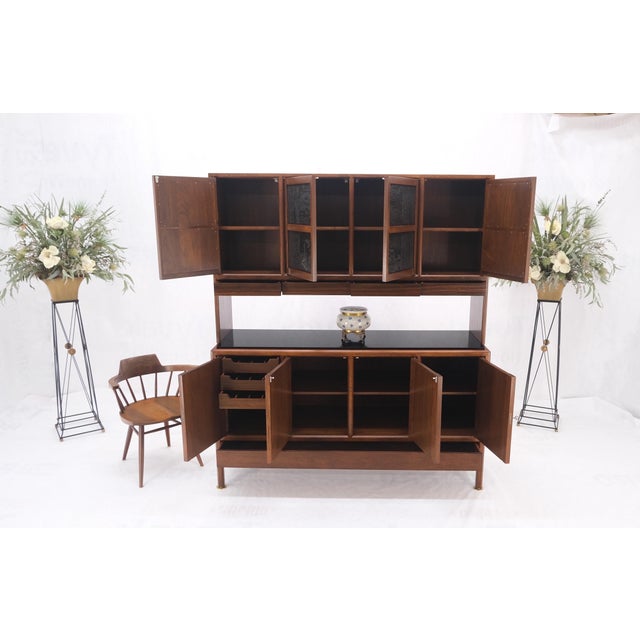 Edward Wormley Dunbar Walnut Two Part Sideboard Credenza Breakfront Carved Slate Inserts MINT! For Sale - Image 4 of 18