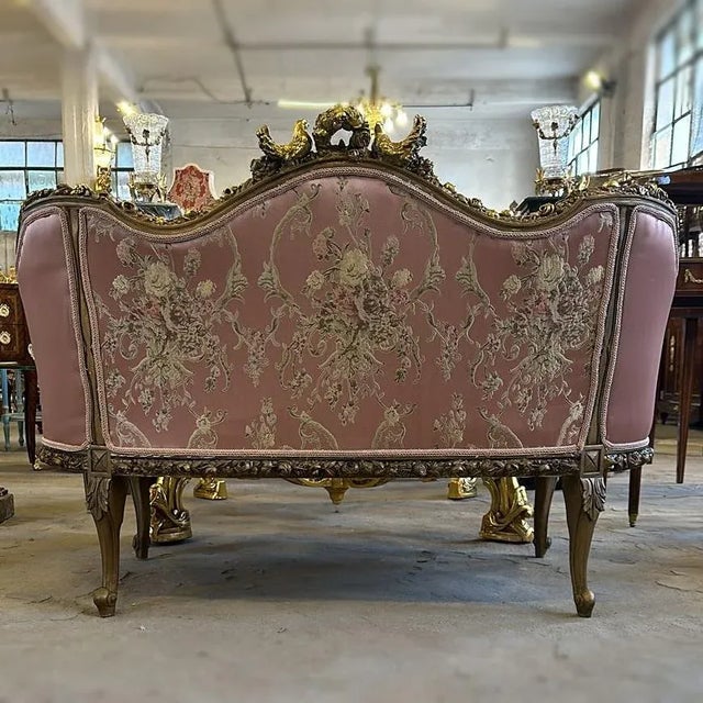 Rococo Italian Rococo Style Pink Tufted Sofa With Gold Details For Sale - Image 3 of 3
