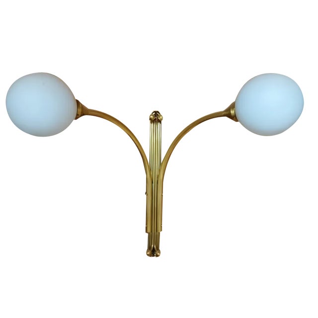 Mid-Century Sconce in Metal & Milk Glass For Sale