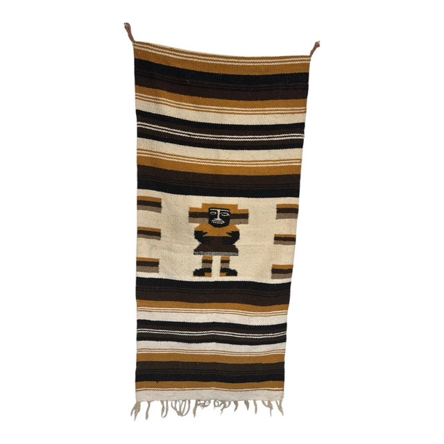 Rustic Handwoven Lamb Wool Aztec Tribal Rug Southwestern Navajo Style Decor For Sale - Image 3 of 7