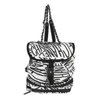 White Black Nylon Printed Coco Neige Backpack For Sale