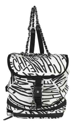 White Black Nylon Printed Coco Neige Backpack