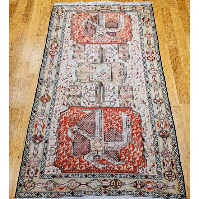 "This exceptional silk flatwoven Soumak rug originates from the Shahsavan tribes of Northwest Persia and reflects the...