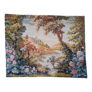 Mid 20th Century Completed Traditional Castle Scene Large Needlepoint Tapestry For Sale