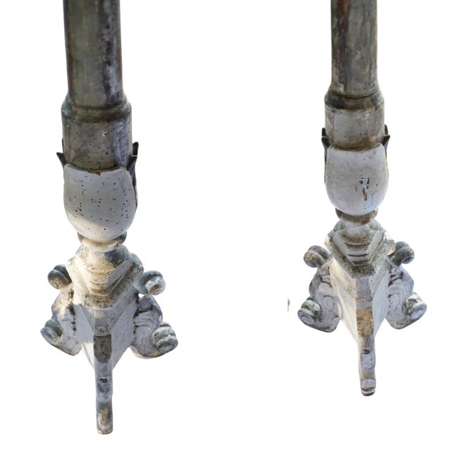 56” Tall Rare Pair of 18th-Century Italian Silvered & Giltwood Ecclesiastical Altar Prickets For Sale - Image 15 of 18