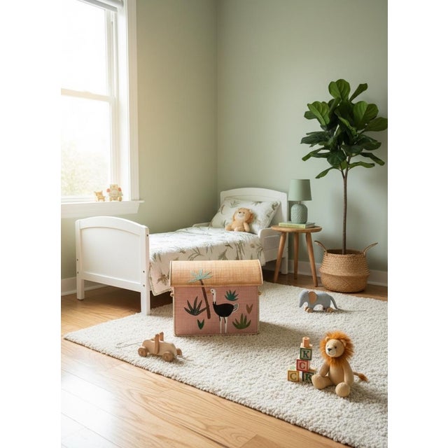 Textile Whimsical Hand-Painted Woven Straw Toy Trunk For Sale - Image 7 of 8