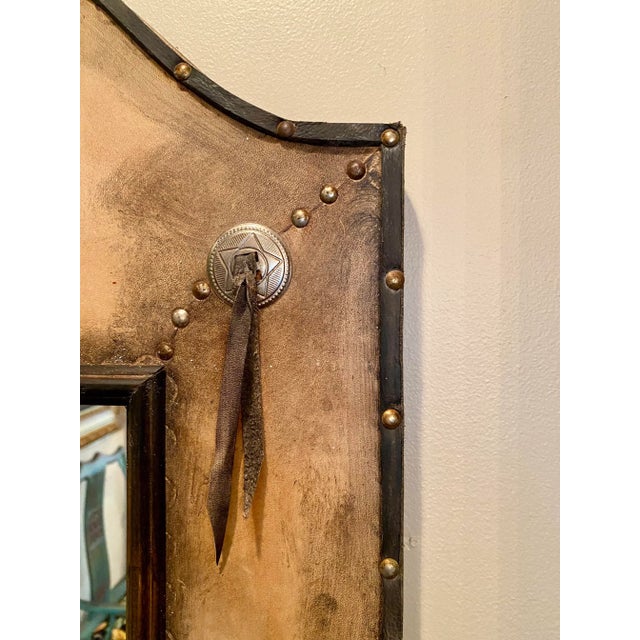 Mid 20th Century Vintage Hand Crafted Santa Fe Style Leather Mirror With Studs and Conchos For Sale - Image 5 of 13