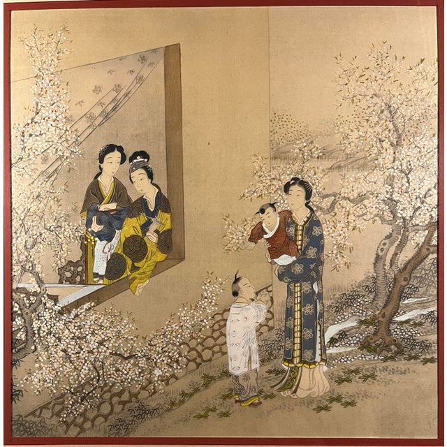 Asian Pair of Antique Chinese Export Paintings Qing Court Figures Custom Framed For Sale - Image 3 of 13