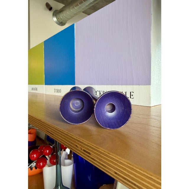 Rare 1960 Verner Panton Vip-302-1 Candlesticks Svend Andersen Denmark Purple Reversible Wood Pair For Sale - Image 11 of 15