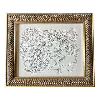 1980’s Original Wayne Cunningham Abstract Ink Drawing Tabletop Frame For Sale