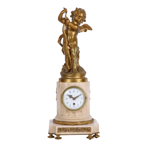 Late 19th Century Bronze Cupid Atop Marble Pillar Clock