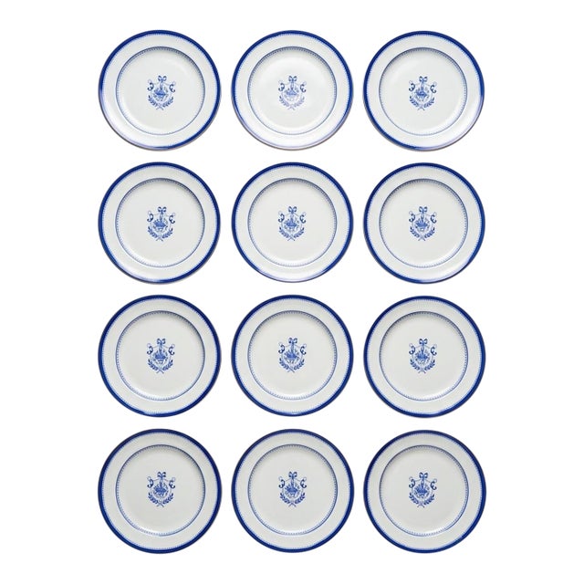 Set of 12 Vintage English Copeland Spode "Newburyport" Cobalt Blue & Gold 8-Inch Salad Dessert Plates For Sale