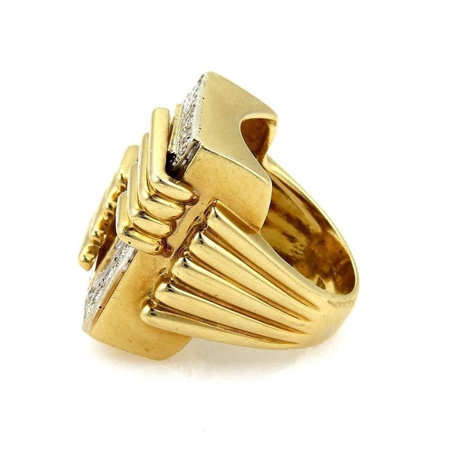 Mid 20th Century Mid 20th Century Diamond 18k Yellow Gold Rectangular Shape Open Top Ring Size 6.5 For Sale - Image 5 of 5